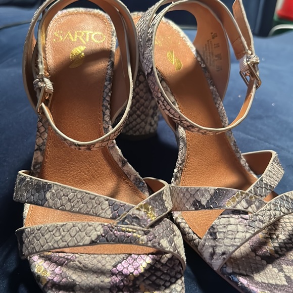 Franco Sarto Ankle Strap Heels Metallic Snake Skin - Picture 16 of 16